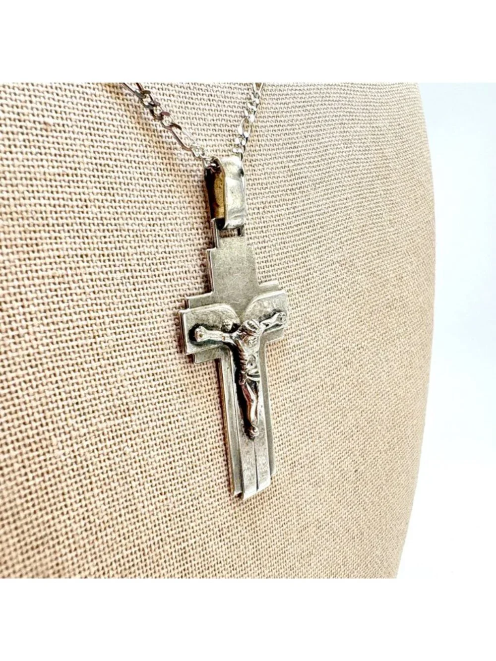 Crucifix Cross Pendant Necklace Lobster Clasp 925 Sterling Silver 24